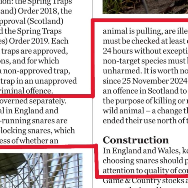 Can someone tell Shooting Times that snaring was banned in Wales in&nbsp;2023