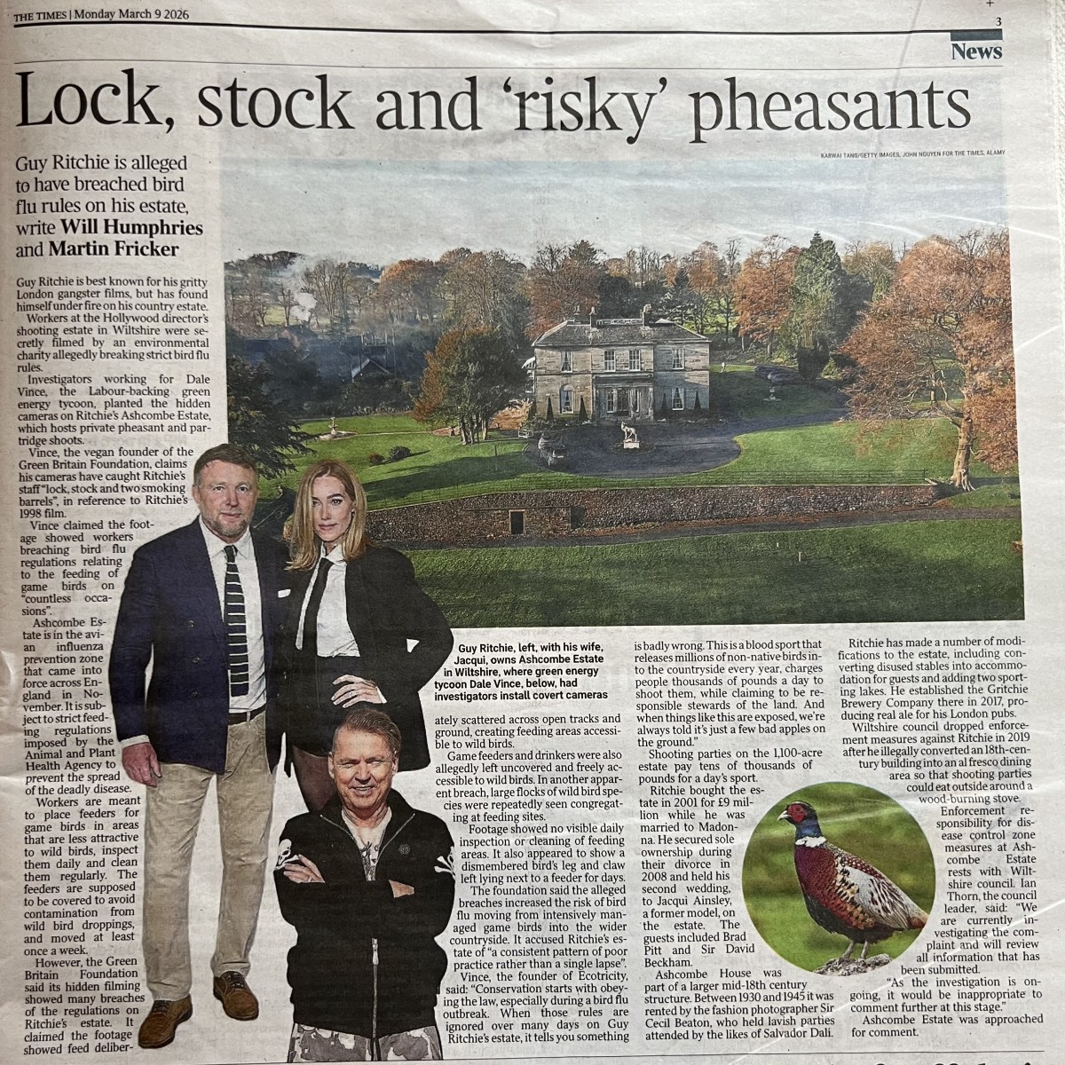 Alleged breaches of mandatory bird flu biosecurity regulations on Guy Ritchie’s Pheasant & Partridge shoot in&nbsp;Wiltshire