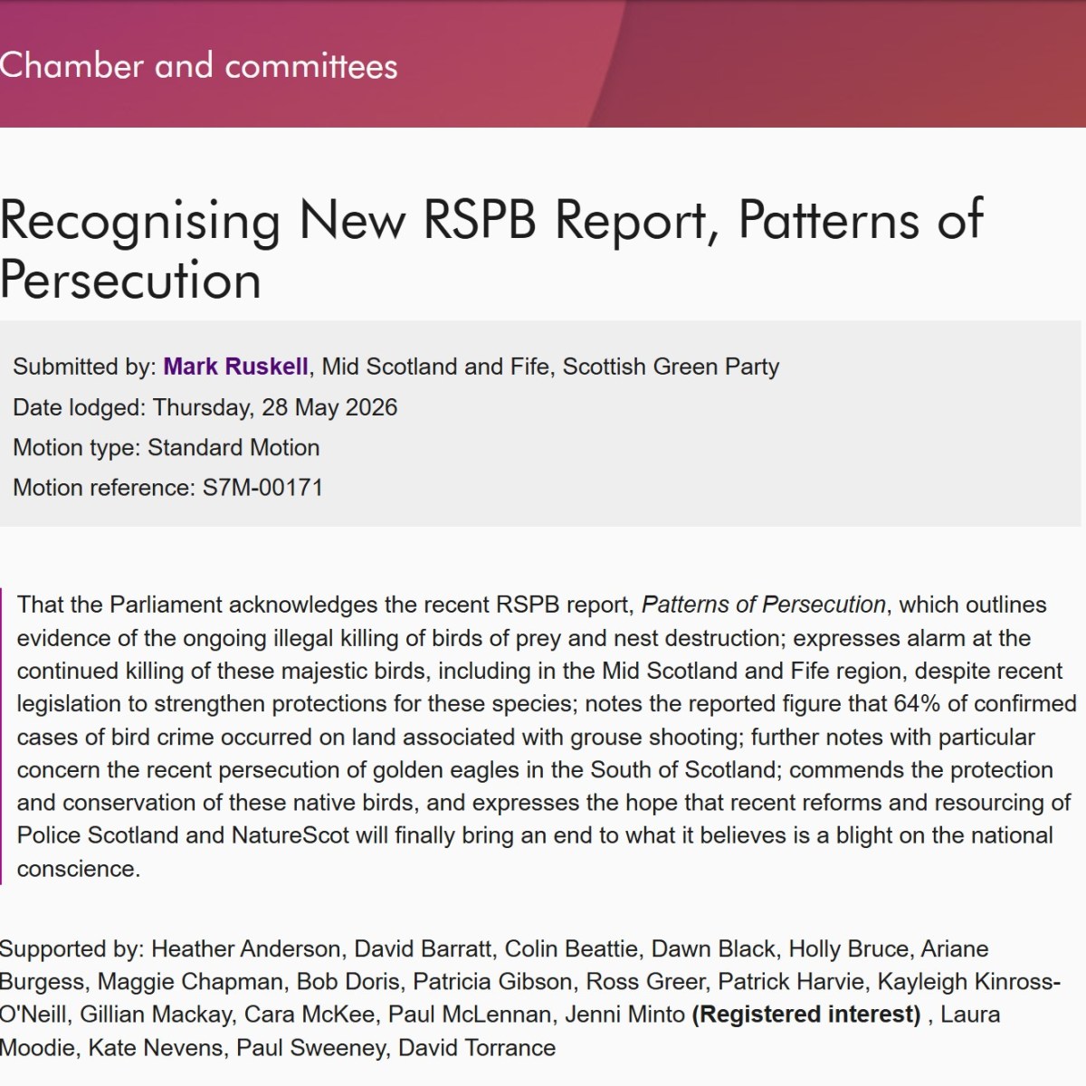 Parliamentary motion recognises ongoing illegal killing of raptors in&nbsp;Scotland